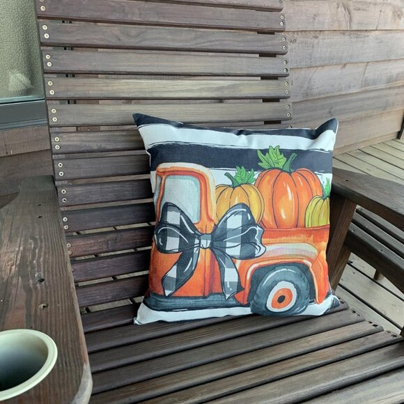Throw Pillow Covers Orange Pumpkin Cottage Farmhouse Thanksgiving Fall Decor 18" - Picture 6 of 10